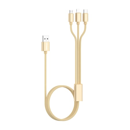 Emerald Gold 6FT 3 in 1 USB Charging Cable 2.4A, Universal Fast Charging Cord Connector EE-316-GLD